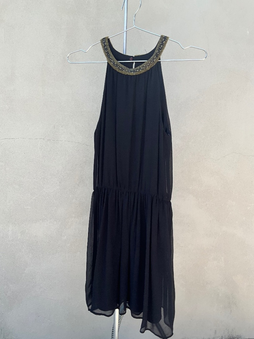 Zara Trafaluc Black Dress with Beaded High Neck, S